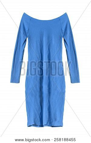 Off The Shoulders Blue Bodycon Dress On White Background