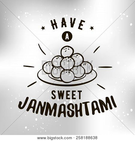 Happy Janmashtami. Vector Logo Design. Usable As Background, Banner, Greeting Card, T-shirt, Print. 