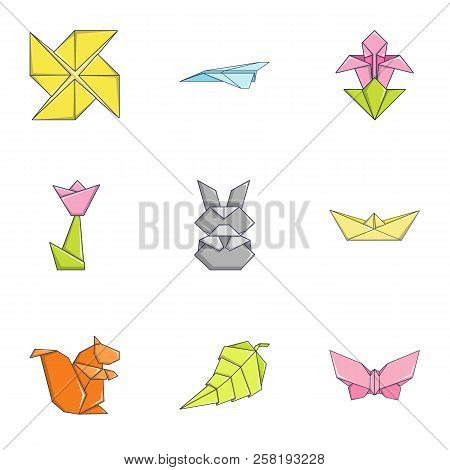 Paper Toylike Icons Set. Cartoon Set Of 9 Paper Toylike Vector Icons For Web Isolated On White Backg