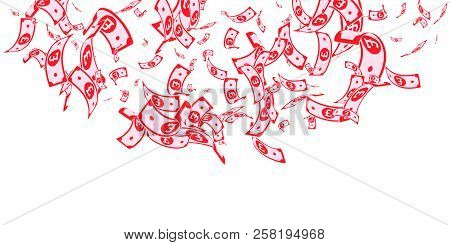 British Pound Notes Falling. Random Gbp Bills On White Background. United Kingdom Money. Beautiful V