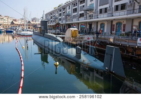 Genoa (genova), Italy, April 12, 2017 - Nazario Sauro 518 Submarine Is A Diesel-powered Submarine Of