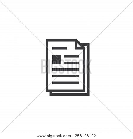 Document Paper Outline Icon. Isolated Note Paper Icon In Thin Line Style For Graphic And Web Design.