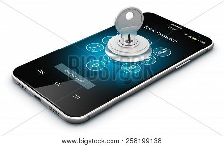 3d Render Illustration Of Modern Black Glossy Touchscreen Smartphone Or Mobile Phone With Enter Pass