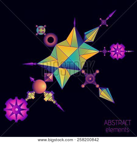 Vector Abstract Elements Set Made With Different Geometric Shapes Constructor. Colored With Vivid Gr
