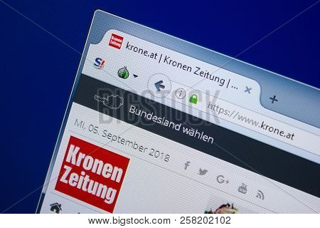 Ryazan, Russia - September 09, 2018: Homepage Of Krone Website On The Display Of Pc, Url - Krone.at.