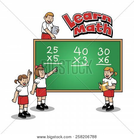 Students Of Elementary School Learning Math At Classroom.
