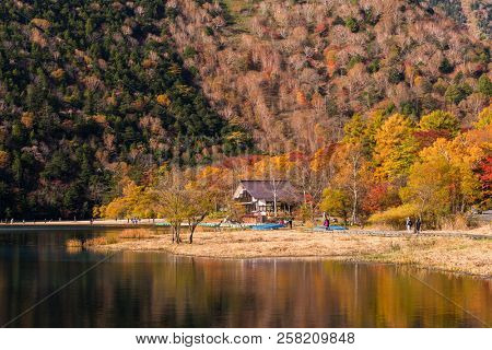 Autumn nature in yuno lake of Nikko Japan