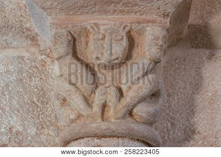 Gourdon, France - August 3, 2018: Capital Of The Romanesque Church In Gourdon, Saone-et-loire, Franc
