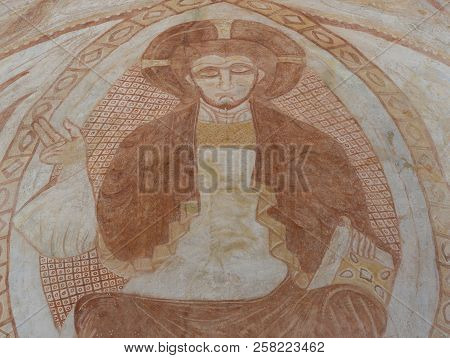 Gourdon, France - August 3, 2018: Interior With Fresco Of The Romanesque Church In Gourdon, Saone-et