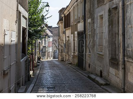Narrow Street With Old Houses In Wine Village Sancerre, Cher, France.