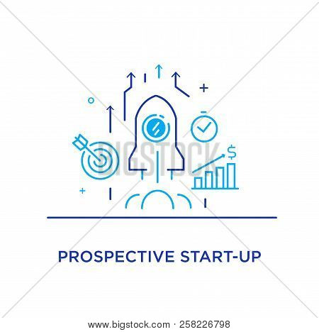 The Rocket Takes Off, Launches Start-up. Success, Achieving Goals, Pride. Vector Illustration Eps 10