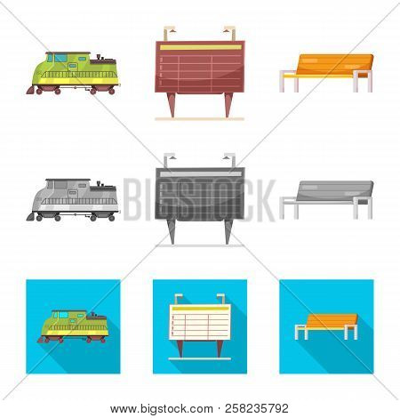 Vector Illustration Of Train And Station Symbol. Set Of Train And Ticket Stock Symbol For Web.