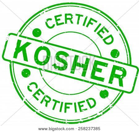Grunge Green Kosher Certified Word Round Rubber Seal Stamp On White Background