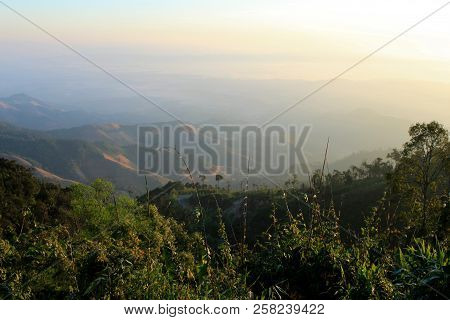 Landscape Of Green Mountain At  Khun Sathan National Park In Thailand.