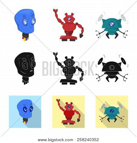 Vector Illustration Of Robot And Factory Sign. Set Of Robot And Space Vector Icon For Stock.