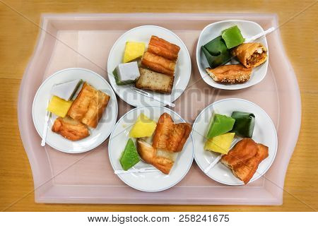 Assorted Malaysia Nyonya Kuih Kueh Served On Plate