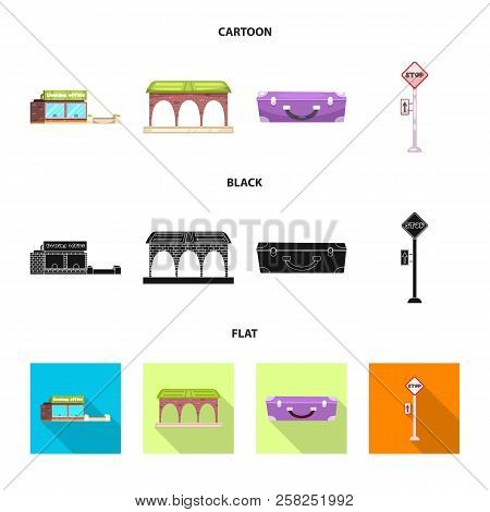 Vector Illustration Of Train And Station Icon. Collection Of Train And Ticket Stock Vector Illustrat