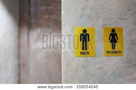 Public Toilet Of Men And Women. Sign Of Lady And Gentleman Washroom Called Wc. Mixed Gender Symbol T