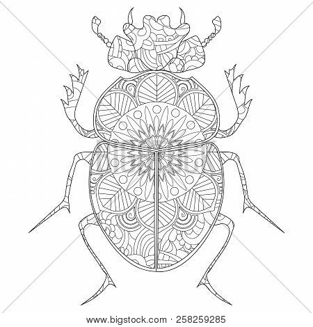 Anti-stress Coloring Book Raster. Egyptian Scarab Beetle.
