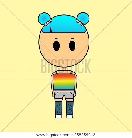 Illustration Of A Girl With Blue Hair In An Iridescent T-shirt. Vector Illustration.