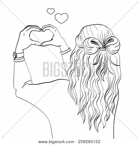 The Girl S Back. Hands Shows The Figure Of The Heart. On The Wall. Object On White Background Raster