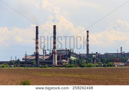 Industrial Landscape. View Of Factory In Nikopol, Dnepropetrovsk Region