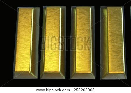 Bars Of Gold Bullion 3d Render On Black .financial Concept