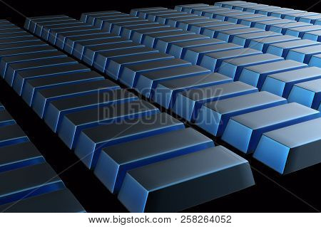 Stacked Bars Of Blue Metal Bullion 3d.financial Concept