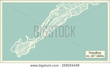 Conakry Guinea City Map in Retro Style. Outline Map. 