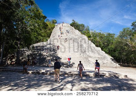 Coba, Mexico - February 4,2018: Majestic Ruins In Coba, Mexico. Coba Is An Ancient Mayan City On The