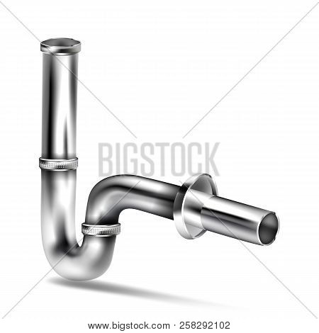 Realistic 3d Drain Pipe, Basin Siphon, Chrome Luxury Sink Drain. Bathroom Plumbing, Sewerage Water D