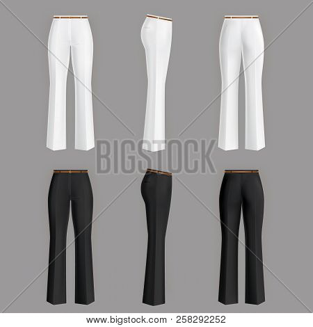 Realistic Formal Trousers For Women Isolated On Gray Background. Female Flared Pants 3d Illustration