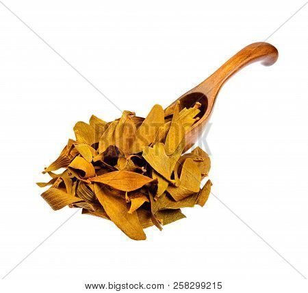 Dried Viscum Album On The Wooden Spoon.