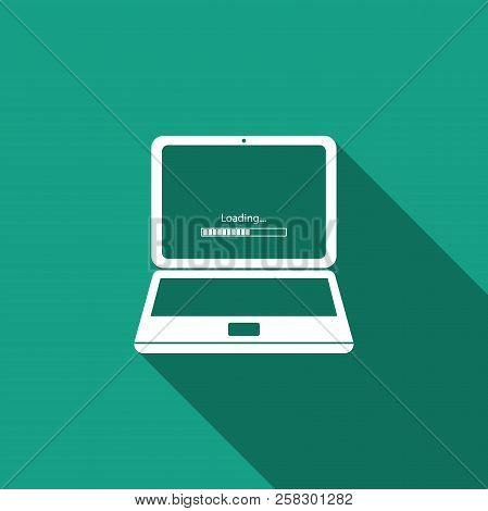 Laptop Update Process With Loading Bar Icon Isolated With Long Shadow. System Software Update. Loadi