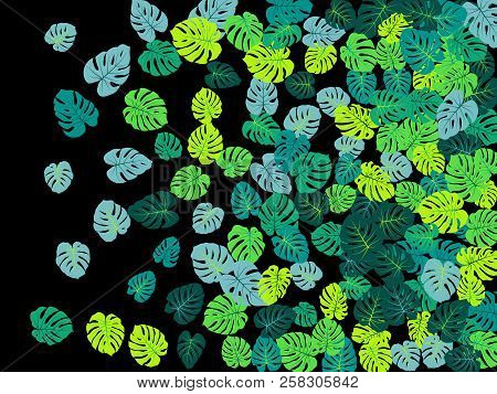 Teal Green Tropical Jungle Leaves Vector Scatter. Philodendron Or Monstera Plant Summer Background. 