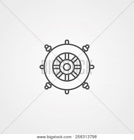 Wooden Ship Steering Wheel Icon In Outline Style Isolated On White Background. Pirates Symbol Stock 