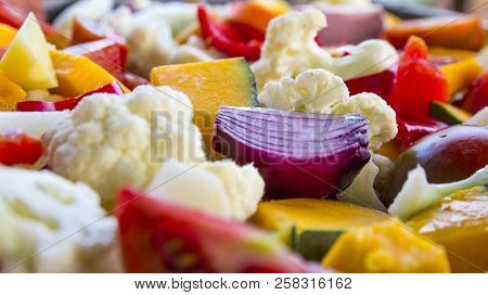 Sliced Vegetables Autumn Different Colors Tomato Onion