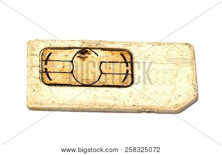 Old Cell Phone Sim Over White Background