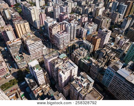 Kowloon city, Hong Kong 25 May 2018:- Top view of Hong Kong residential