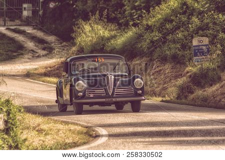 Pesaro Colle San Bartolo , Italy - May 17 - 2018 : Ferrari 340 America Spider Vignale	1952 Old Racin