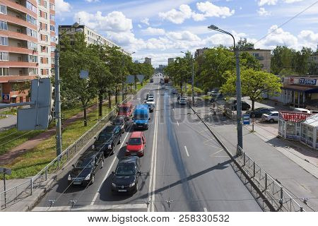 Saint Petersburg, Russia - August 13, 2018: View Of Budapeshtskaya Street In The Sunny August Aftern