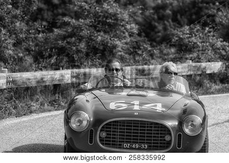 Pesaro Colle San Bartolo , Italy - May 17 - 2018 : Ferrari 340 America Spider Vignale	1952 Old Racin