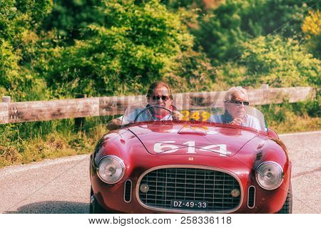 Pesaro Colle San Bartolo , Italy - May 17 - 2018 : Ferrari 340 America Spider Vignale	1952 Old Racin