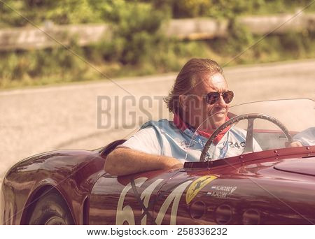 Pesaro Colle San Bartolo , Italy - May 17 - 2018 : Ferrari 340 America Spider Vignale	1952 Old Racin