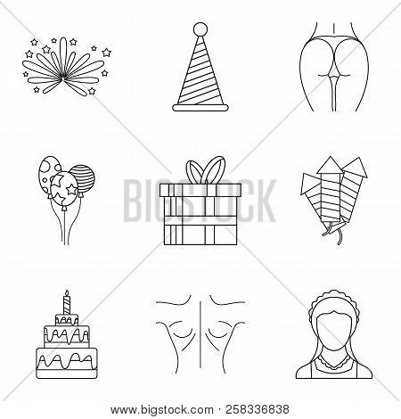 Milady Icons Set. Outline Set Of 9 Milady Icons For Web Isolated On White Background