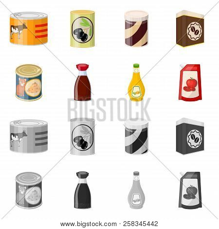 Vector Illustration Of Can And Food Icon. Set Of Can And Package Vector Icon For Stock.