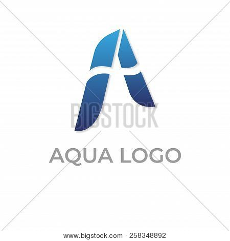 Blue Vector With Word A And Aqua Text Logo / Icon With Water Wave. Abstract Blue Water Symbol. Esy T