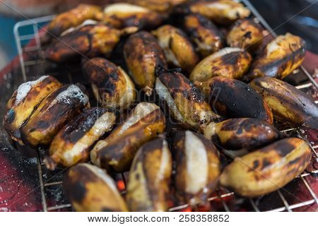 Roasted Or Grilled Banana For Sale At Thai Street Food Market Or Restaurant In Thailand