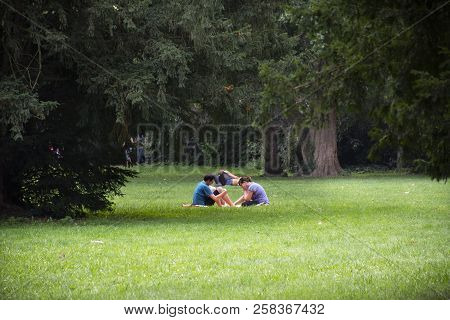 German People Sit Relax And Picnic In Garden Of Speyer Cathedral At Speyer Town On August 27, 2017 I