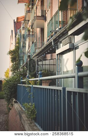 View At Modern Buildings With Balcony In Central Bremen, Germnay